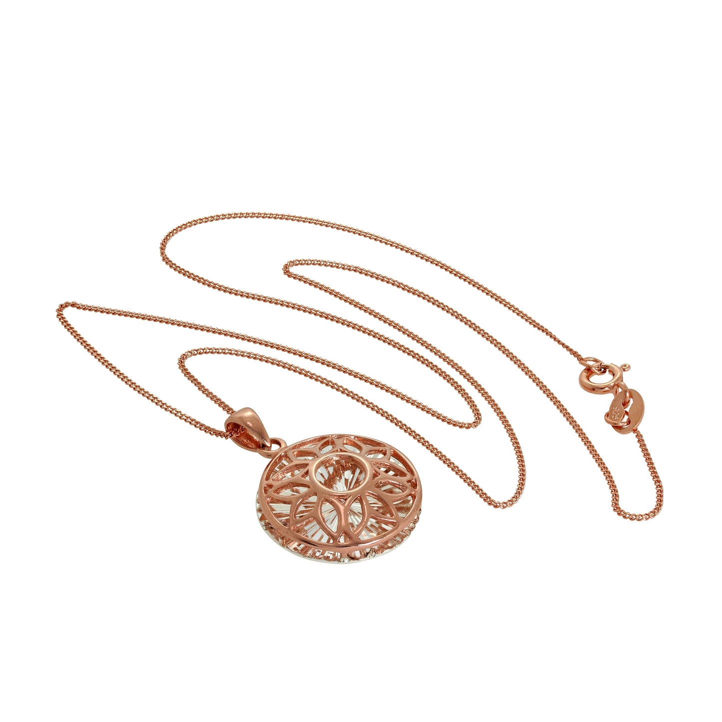 Collier avec pendentif en argent sterling plaqué or rose, taille diamant, motif tournesol, 35,6 à 81,3 cm