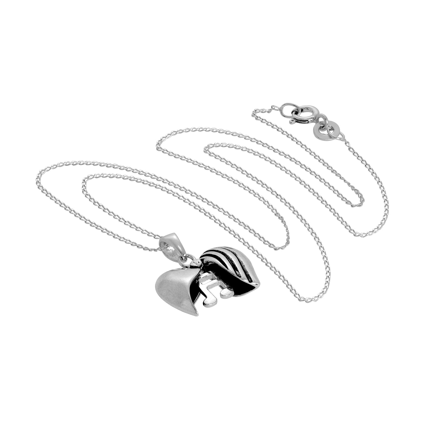Pendentif cœur ouvrant en argent sterling avec note de musique à l'intérieur sur chaîne de 14 à 32 pouces