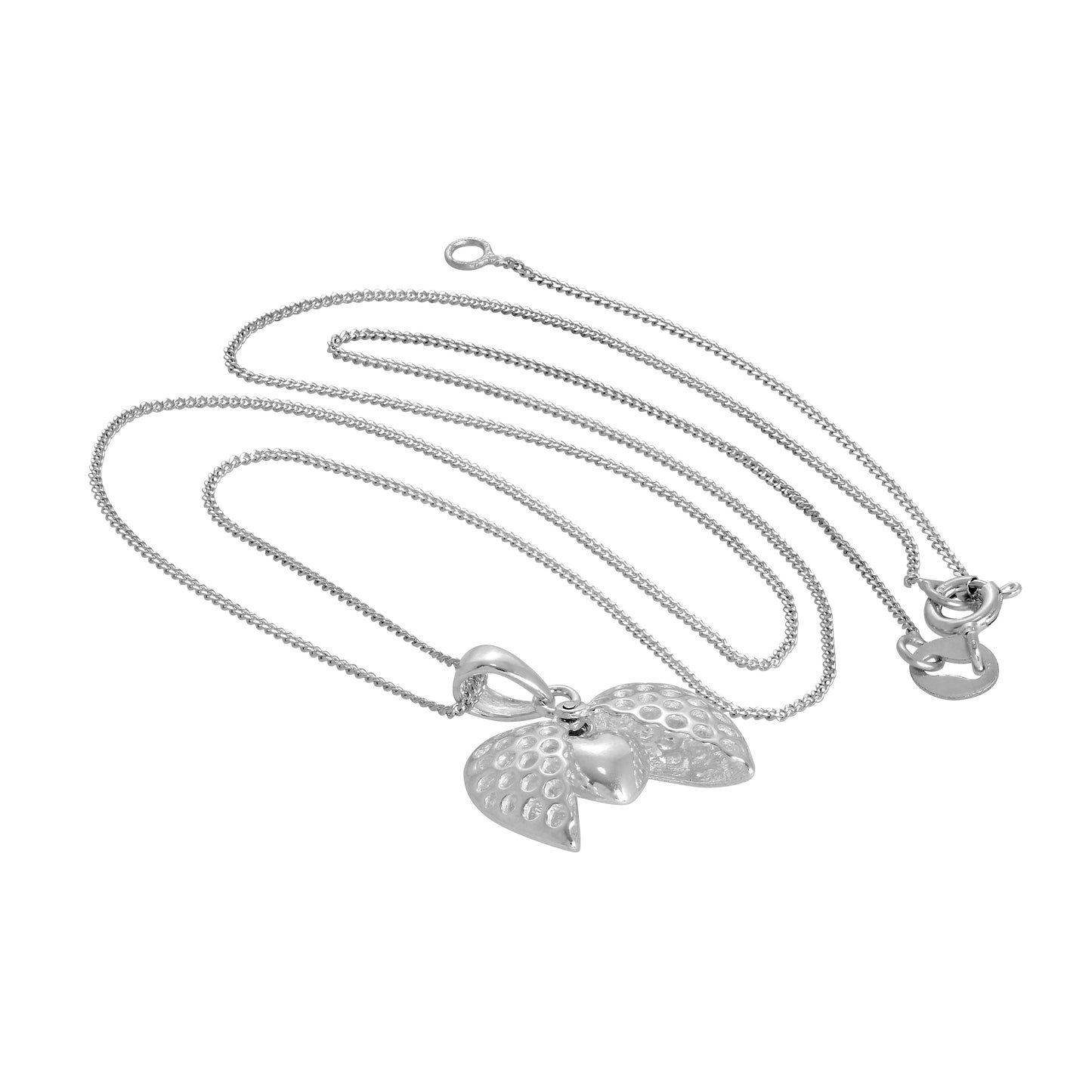 Pendentif en argent sterling en forme de cœur ouvert avec un petit cœur à l'intérieur sur chaîne de 14 à 32 pouces