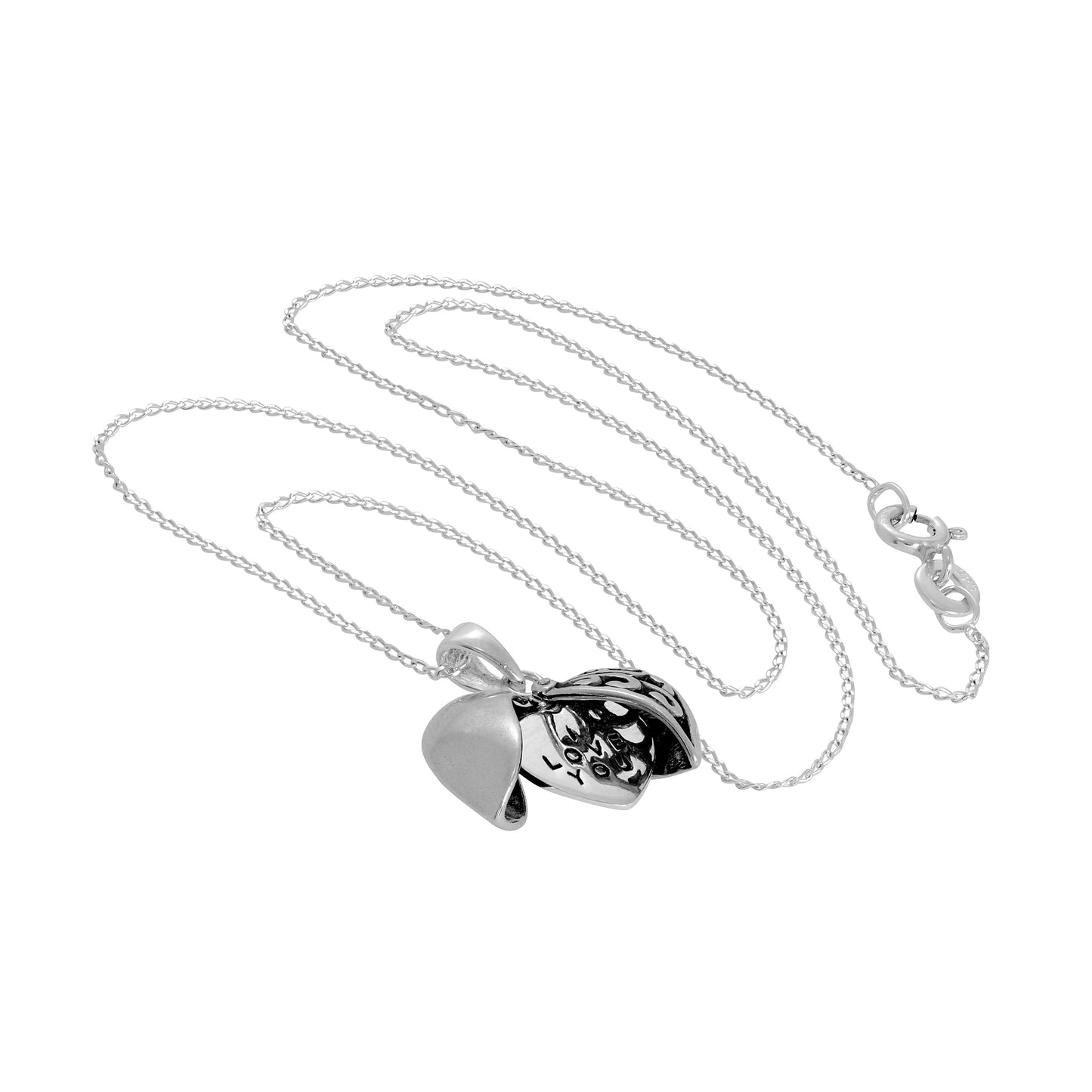 Pendentif cœur ouvrant en argent sterling avec petit cœur à l'intérieur sur chaîne de 14 à 22 pouces
