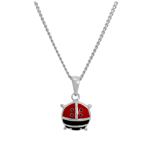 Grand collier pendentif coccinelle en argent sterling et émail coloré de 40 à 61 cm