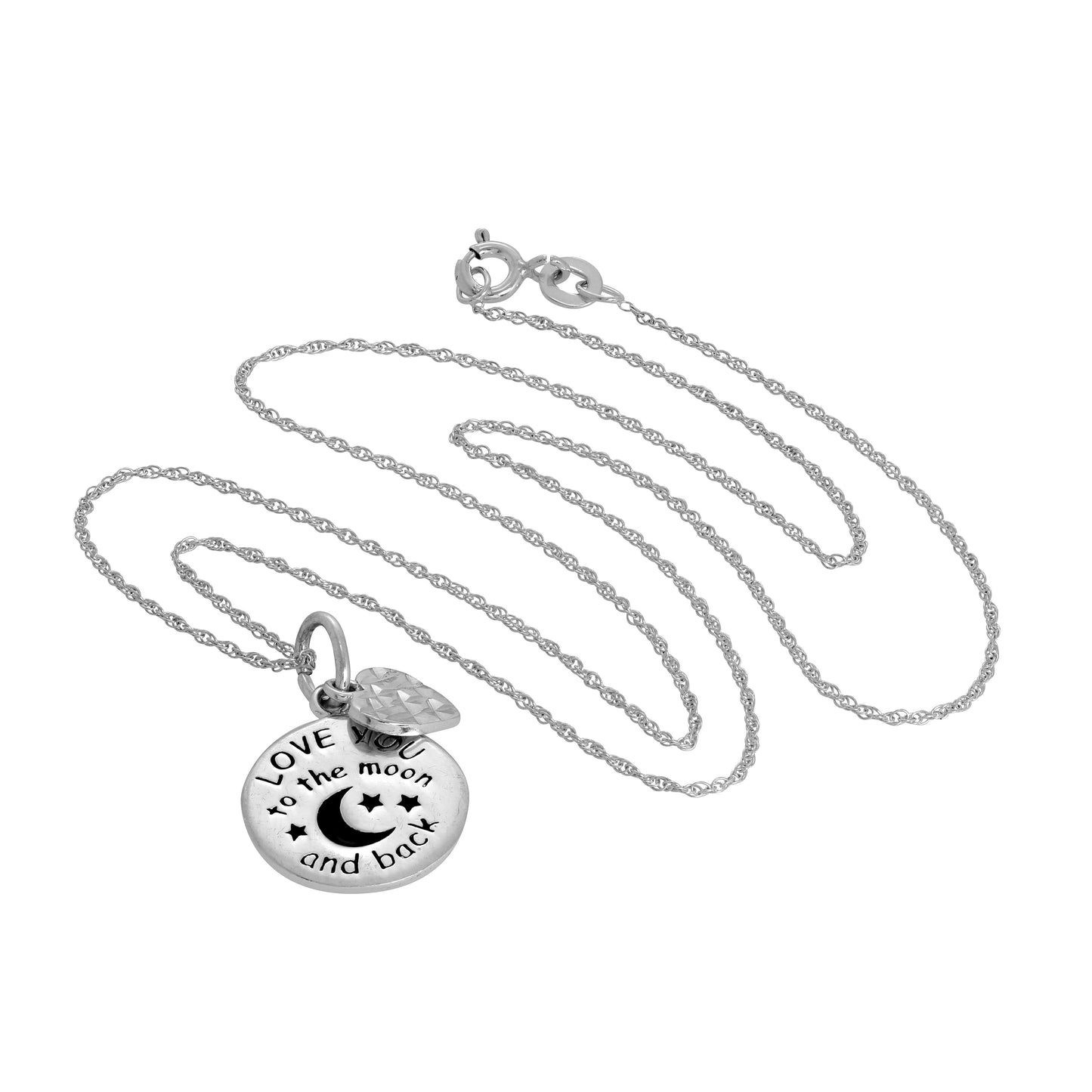 Collier en argent sterling « Love You To The Moon & Back » avec cœur, 35,6 à 55,9 cm