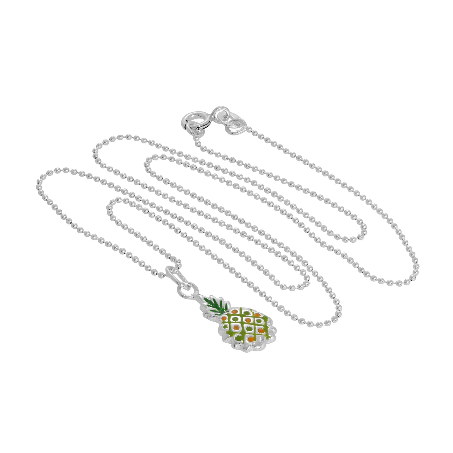 Collier pendentif ananas en argent sterling et émail coloré de 35 à 55 cm