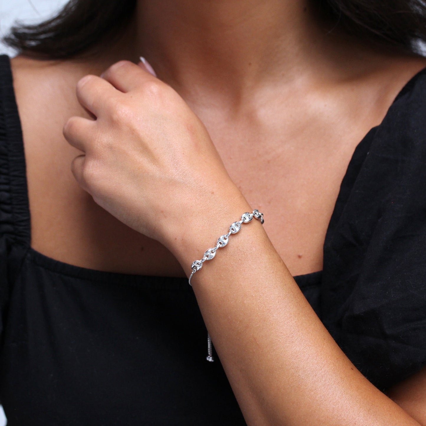 Bracelet réglable en argent sterling de 25 cm avec chaîne et perles