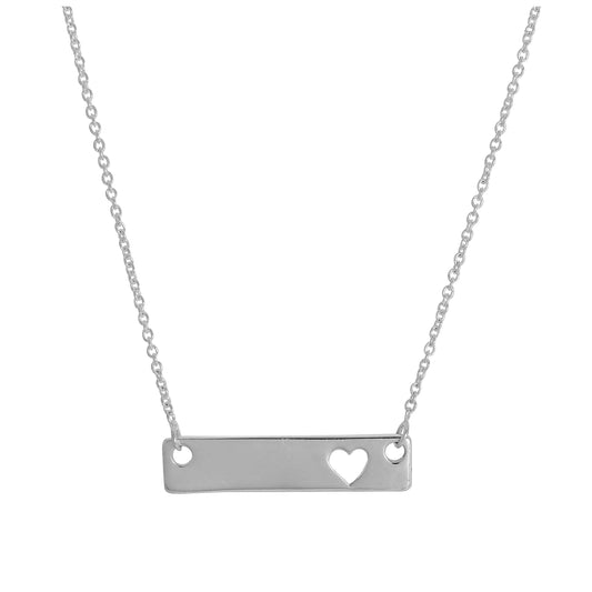 Collier en argent sterling de 43 cm avec barre et cœur gravables