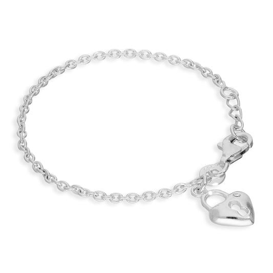 Bracelet enfant en argent sterling et cristal CZ transparent, 12,7 cm, avec cadenas en forme de cœur