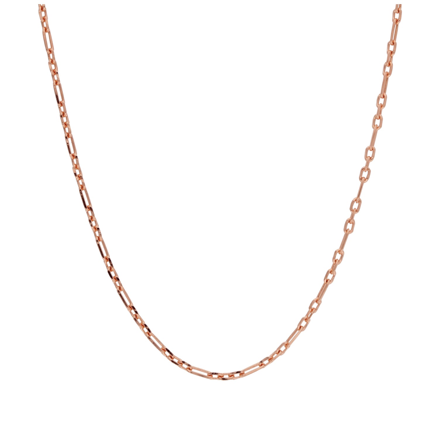 Chaîne Figaro arrondie en argent sterling plaqué or rose de 2 mm, 40 à 61 cm