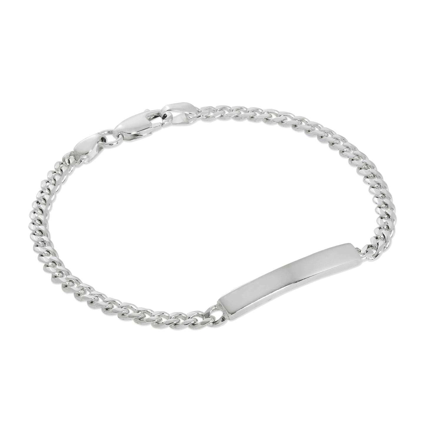 Bracelet d'identification pour femme en argent sterling 3 mm avec bordure diamantée, 17,8 cm