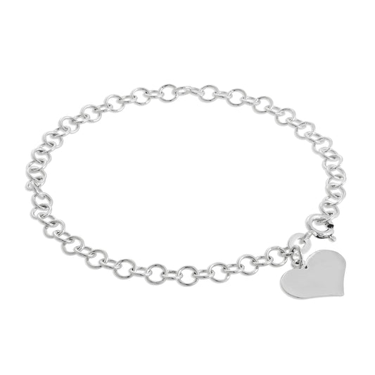 Bracelet gourmette en argent sterling de 4 mm avec breloque cœur gravable, 18 cm
