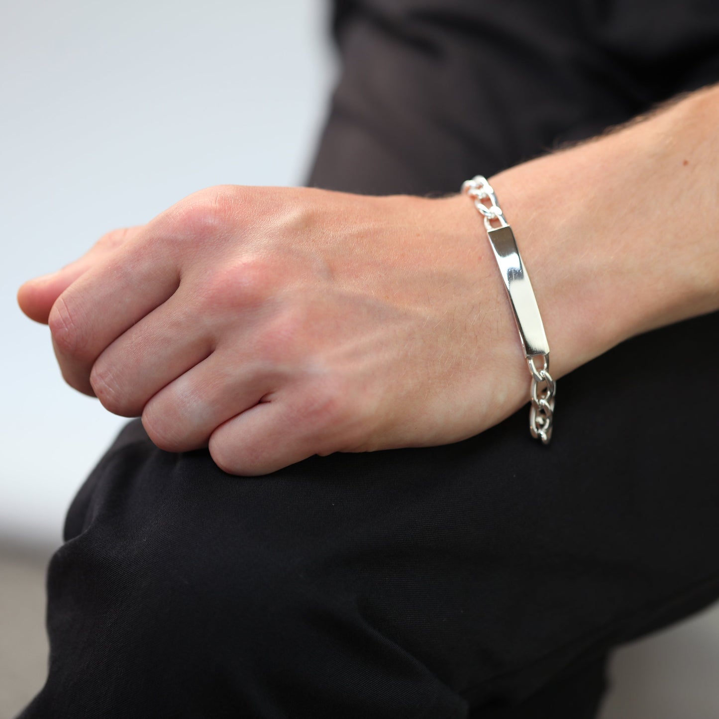 Bracelet d'identification pour homme en argent sterling 7 mm, taille diamant, personnalisable, 20 cm