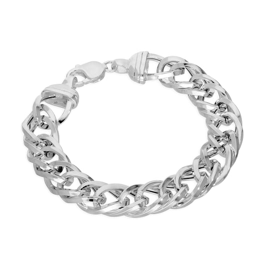 Bracelet homme en argent sterling épais et lourd de 13 mm à double gourmette de 20 cm