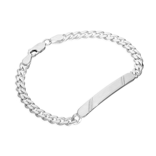 Bracelet d'identification pour homme en argent sterling 6 mm, taille diamant, gravable, 20 cm
