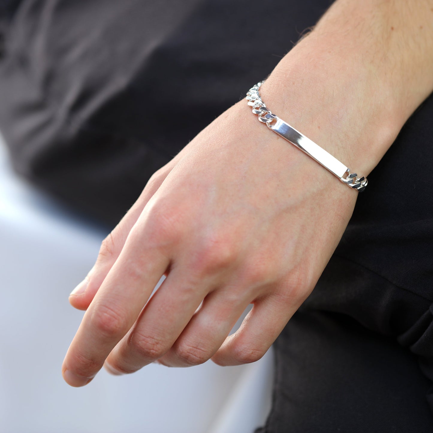 Bracelet en argent sterling épais et lourd de 7 mm avec plaque d'identification gravable, 7 à 8 pouces