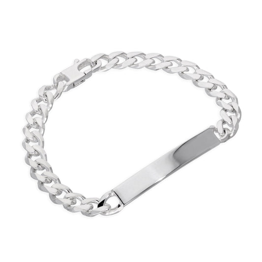Bracelet gourmette épais en argent sterling de 7 mm pour homme, plaque d'identification gravable de 20 cm