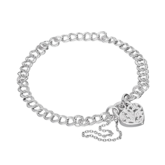 Bracelet à breloques en argent sterling avec double gourmette et cadenas en forme de cœur, 15 à 20 cm