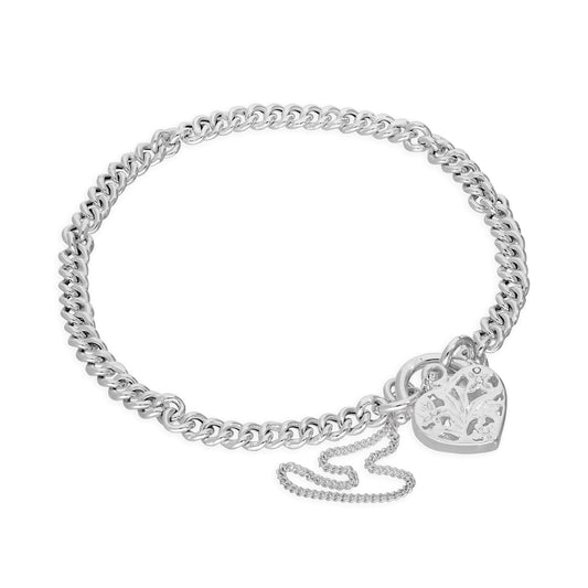Bracelet à breloques en argent sterling avec cadenas en forme de cœur, 15 cm - 20 cm