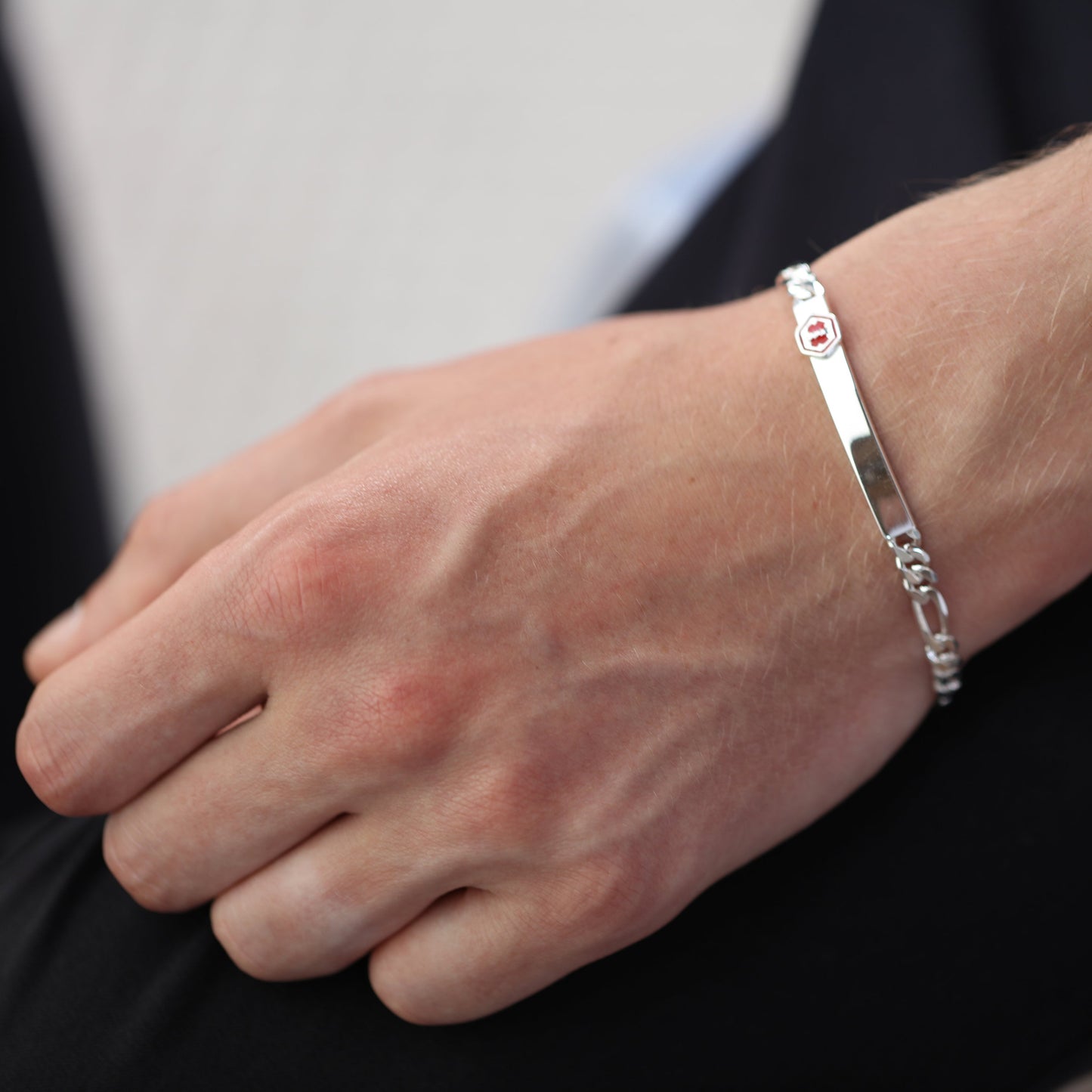 Bracelet d'identification médicale gravable en argent sterling pour homme et femme, 17,8 à 20,3 cm
