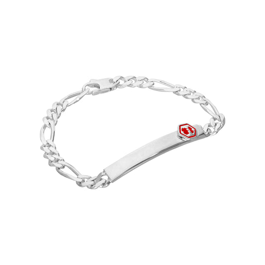 Bracelet d'identification médicale gravable en argent sterling pour homme et femme, 17,8 à 20,3 cm