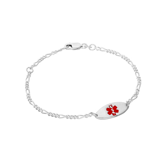 Bracelet d'identification médicale en argent sterling pour femme de 17,8 cm avec plaque ovale gravable