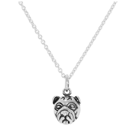 Collier avec pendentif tête de bouledogue 3D en argent sterling, 40 à 61 cm