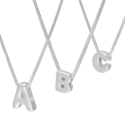 Collier de perles en argent sterling avec lettres de l'alphabet de 45 cm (A à Z)