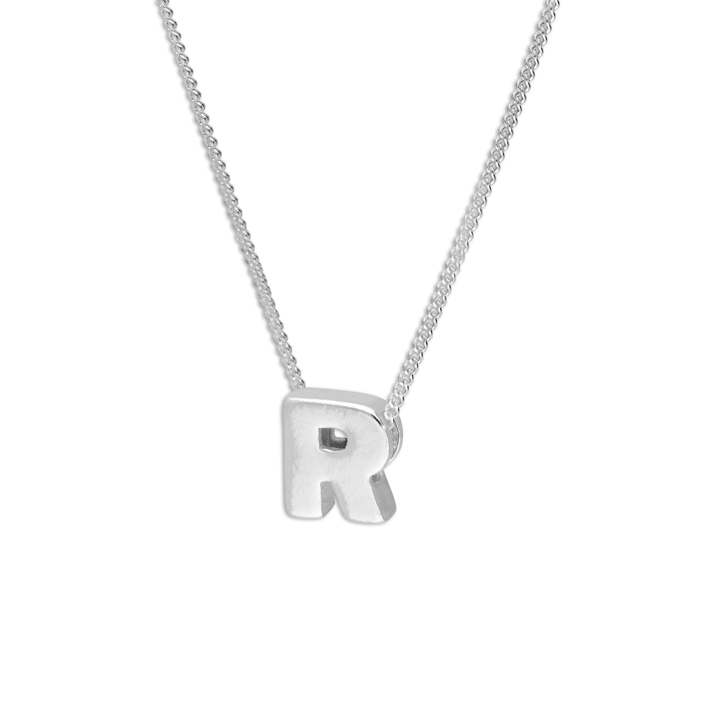 Collier de perles en argent sterling avec lettres de l'alphabet de 45 cm (A à Z)