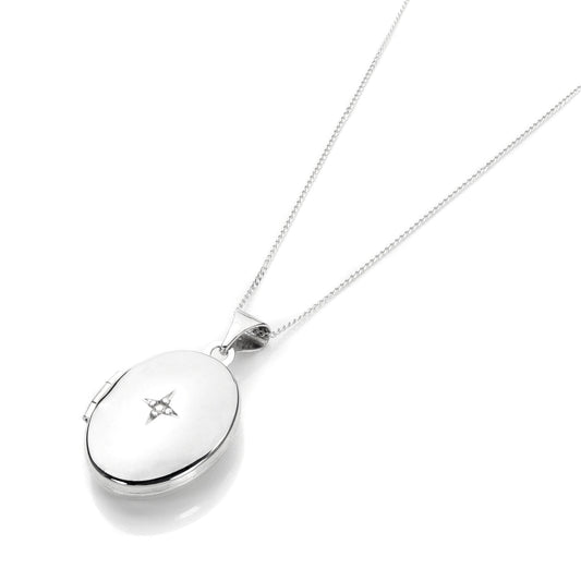 Médaillon ovale en or blanc 9 carats avec diamants