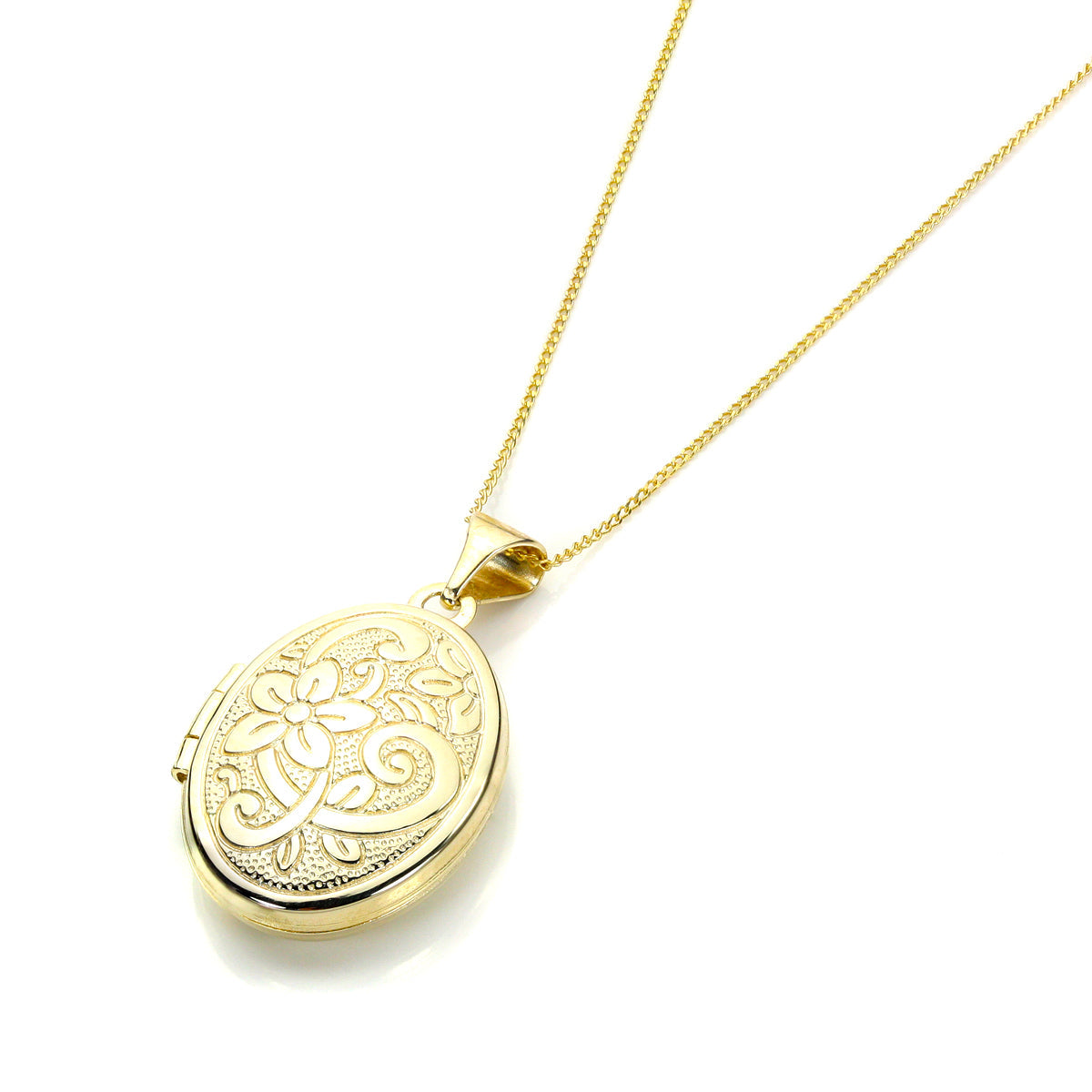 Médaillon ovale gravé floral en or 9 carats