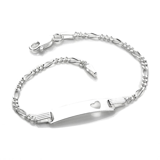 Bracelet plaque d'identité en argent sterling pour enfant avec cœur