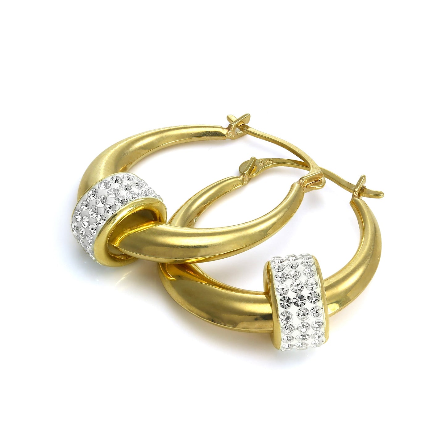Boucles d'oreilles créoles en or jaune 9 carats avec perle en cristal CZ