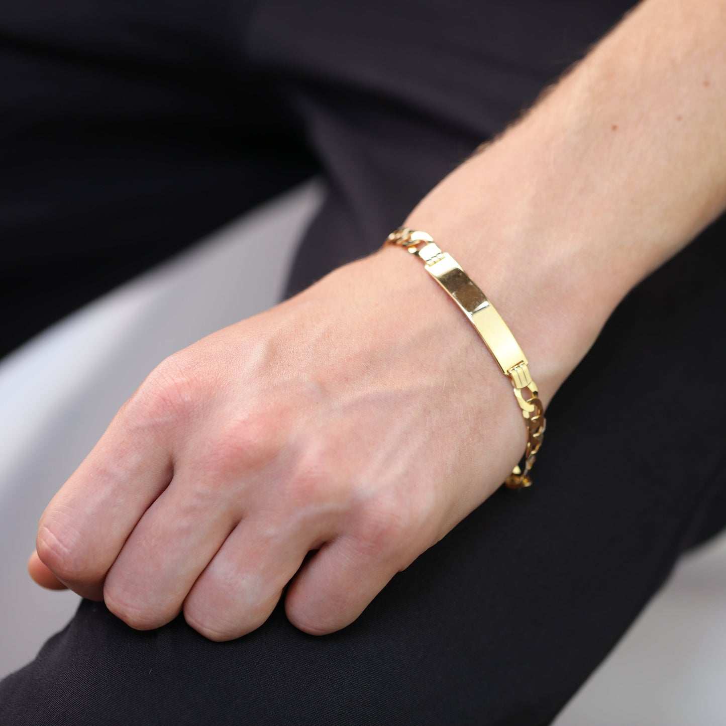 Bracelet gourmette en or 9 carats avec plaque d'identification pour homme, 7 et 8 pouces