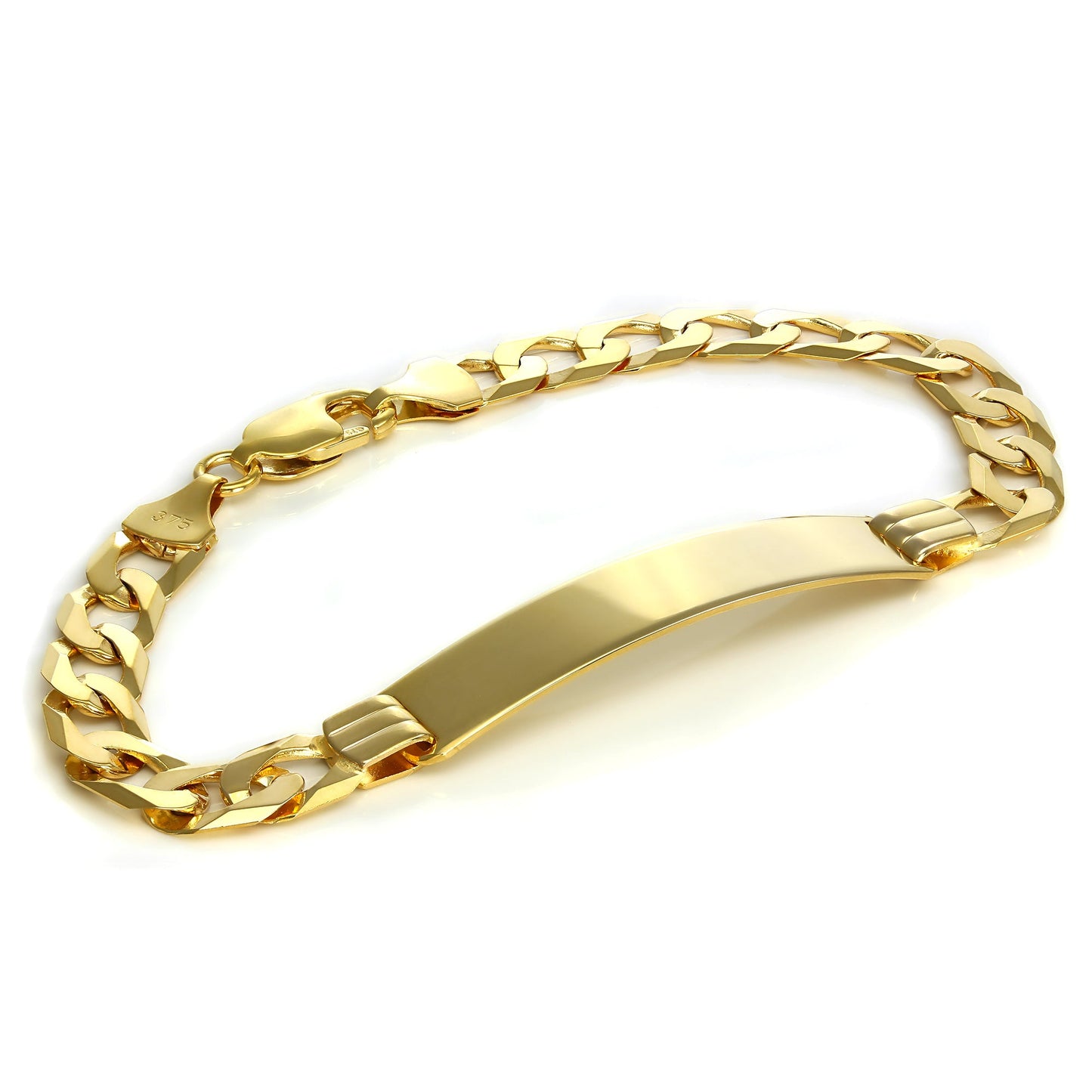 Bracelet gourmette en or 9 carats avec plaque d'identification pour homme, 7 et 8 pouces