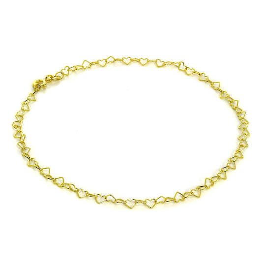 Bracelet de cheville en or 9 carats avec cœurs ouverts