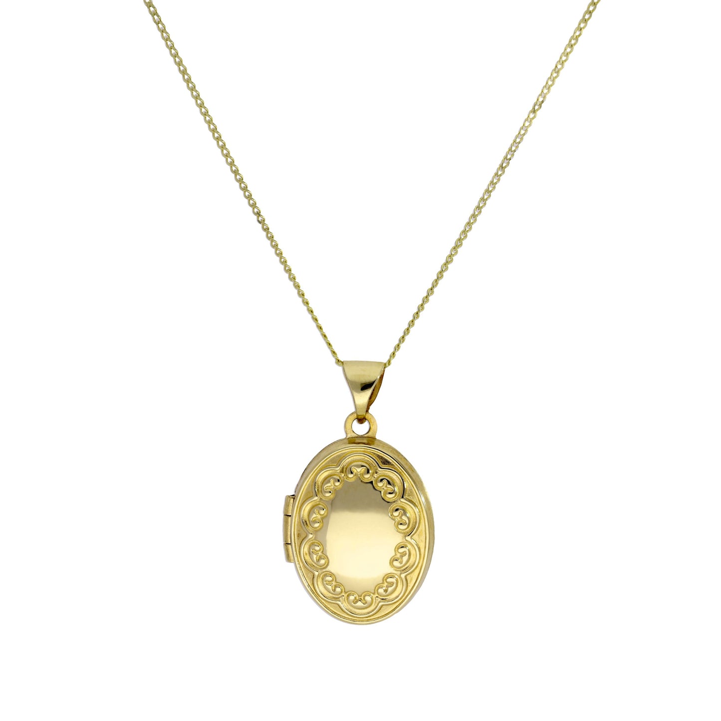 Médaillon ovale en or 9 carats avec motif floral sur chaîne de 40 à 45 cm
