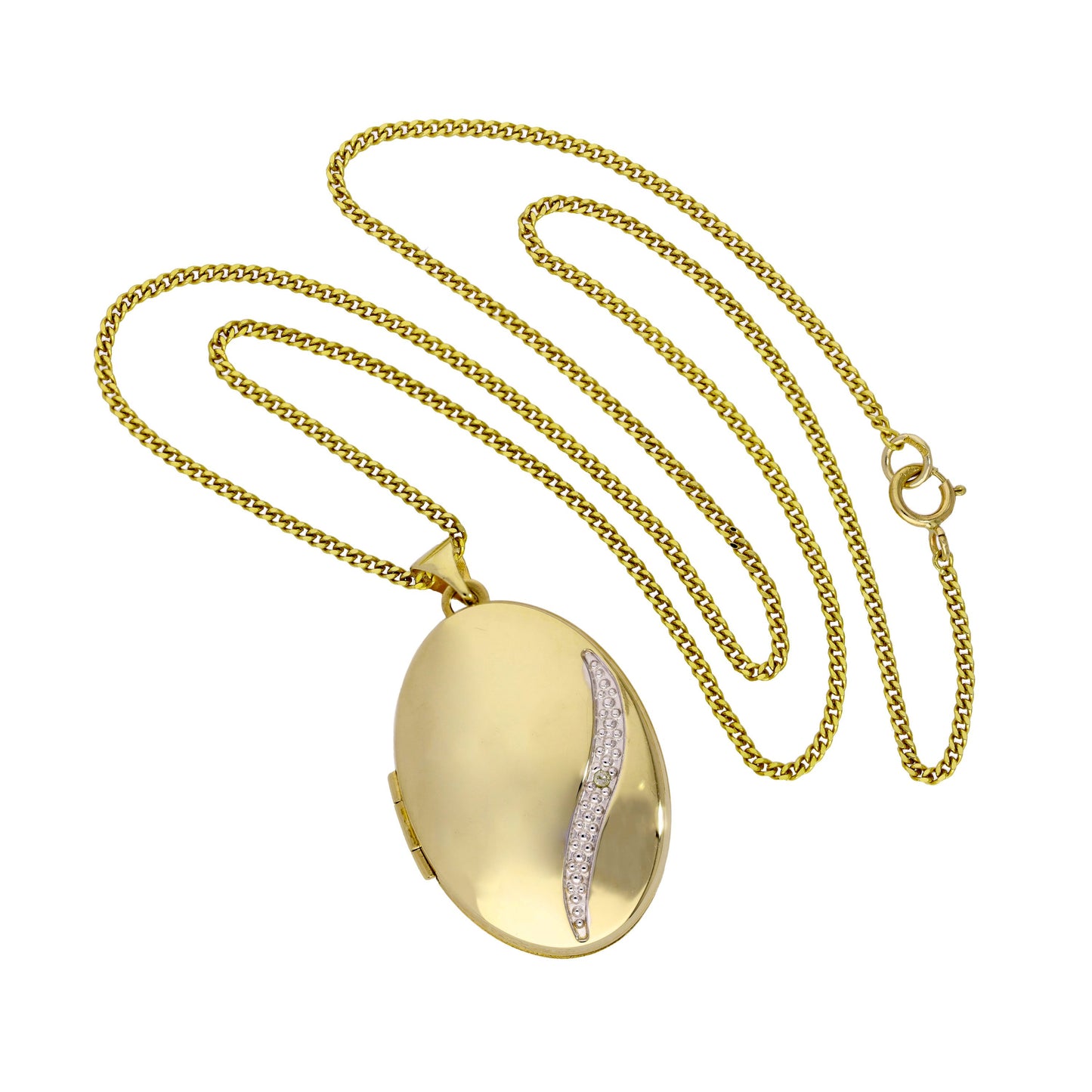 Collier avec médaillon en or 9 carats et diamants, tourbillon en or blanc, 40 à 50 cm