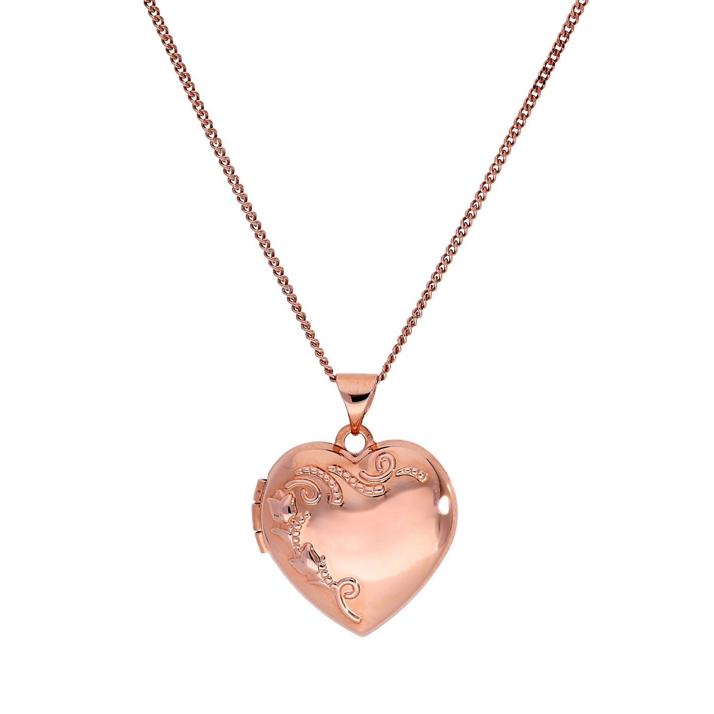 Médaillon cœur floral en or rose 9 carats sur chaîne de 40 à 50 cm