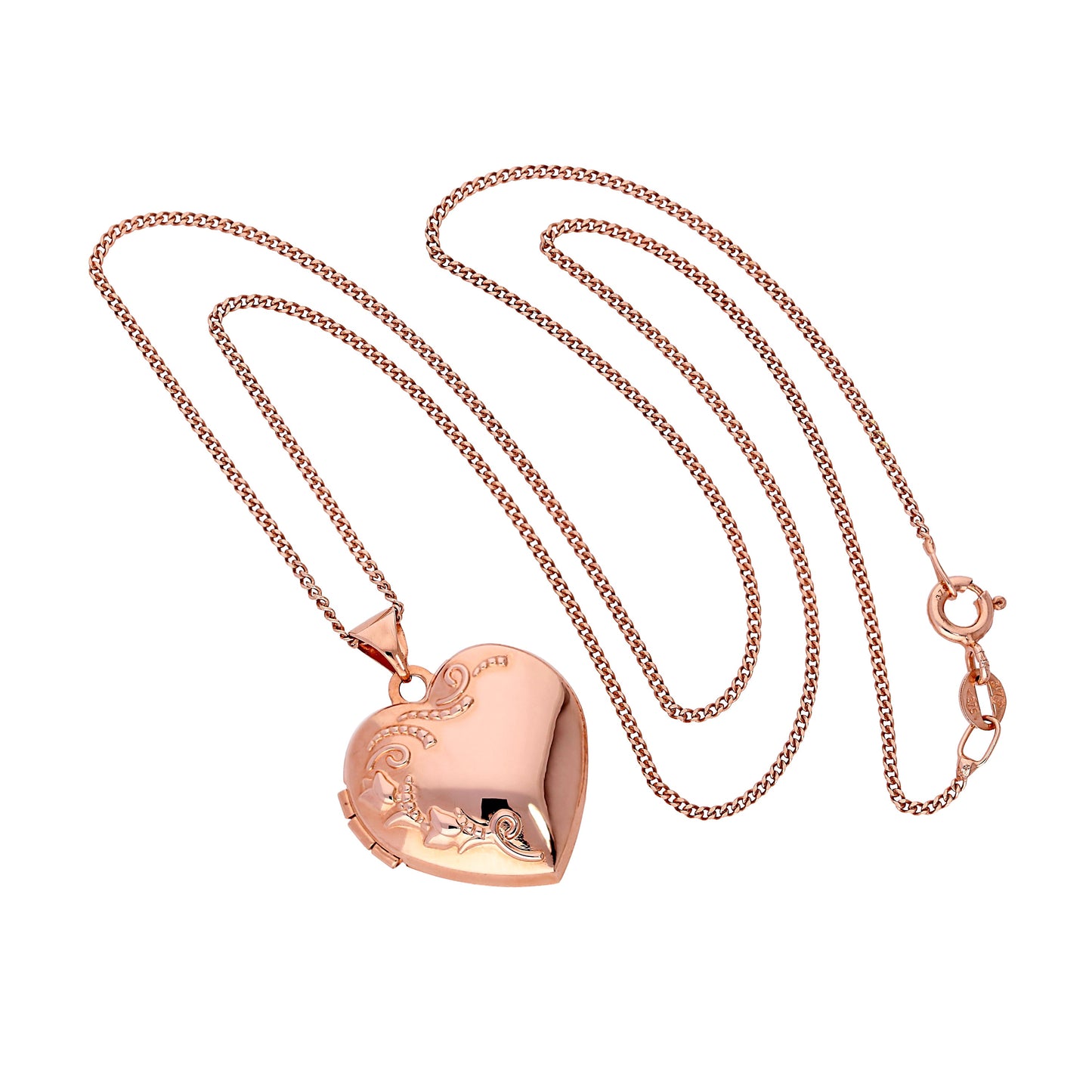 Médaillon cœur floral en or rose 9 carats sur chaîne de 40 à 50 cm