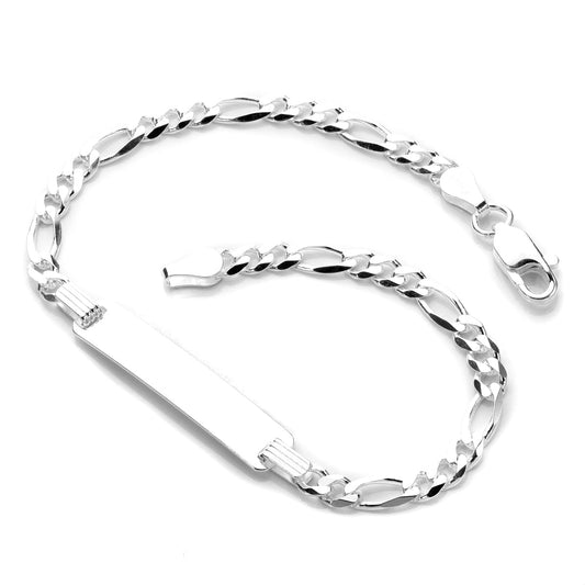 Bracelet plaque d'identité Figaro en argent sterling