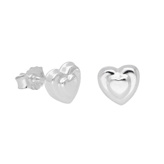 Boucles d'oreilles à tige en argent sterling en forme de cœur surélevé