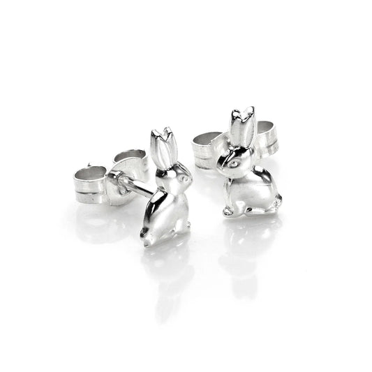 Boucles d'oreilles à tige en argent sterling en forme de lapin assis