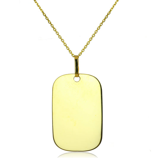 Grand collier en or jaune 9 carats avec plaque d'identité gravée, 40 à 50 cm