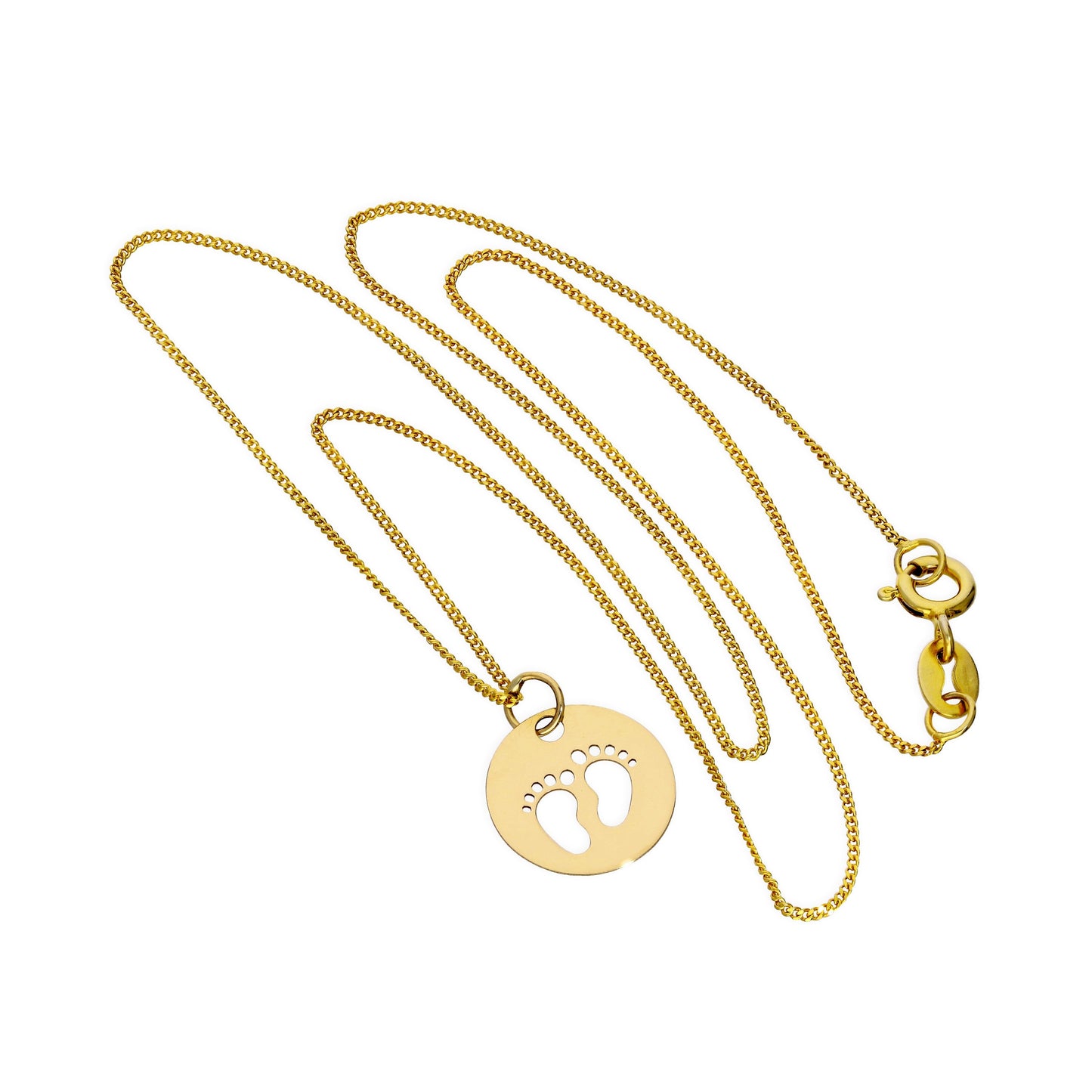 Collier pendentif en or 9 carats avec empreintes de pas découpées, 40 à 50 cm