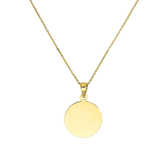 Collier pendentif rond en or 9 carats avec étiquette gravable, 40 à 50 cm