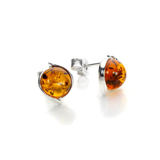Boucles d'oreilles à tige en argent sterling et ambre de la Baltique