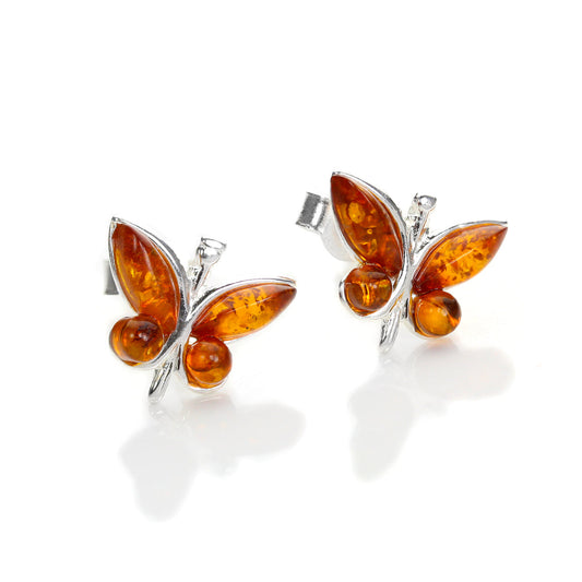 Boucles d'oreilles papillon en argent sterling et ambre de la Baltique