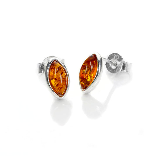 Boucles d'oreilles ovales en argent sterling et ambre de la Baltique