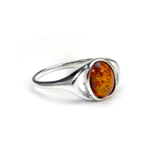 Petite bague ovale en argent sterling et ambre de la Baltique