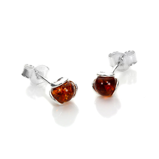Boucles d'oreilles à tige en argent sterling et ambre de la Baltique