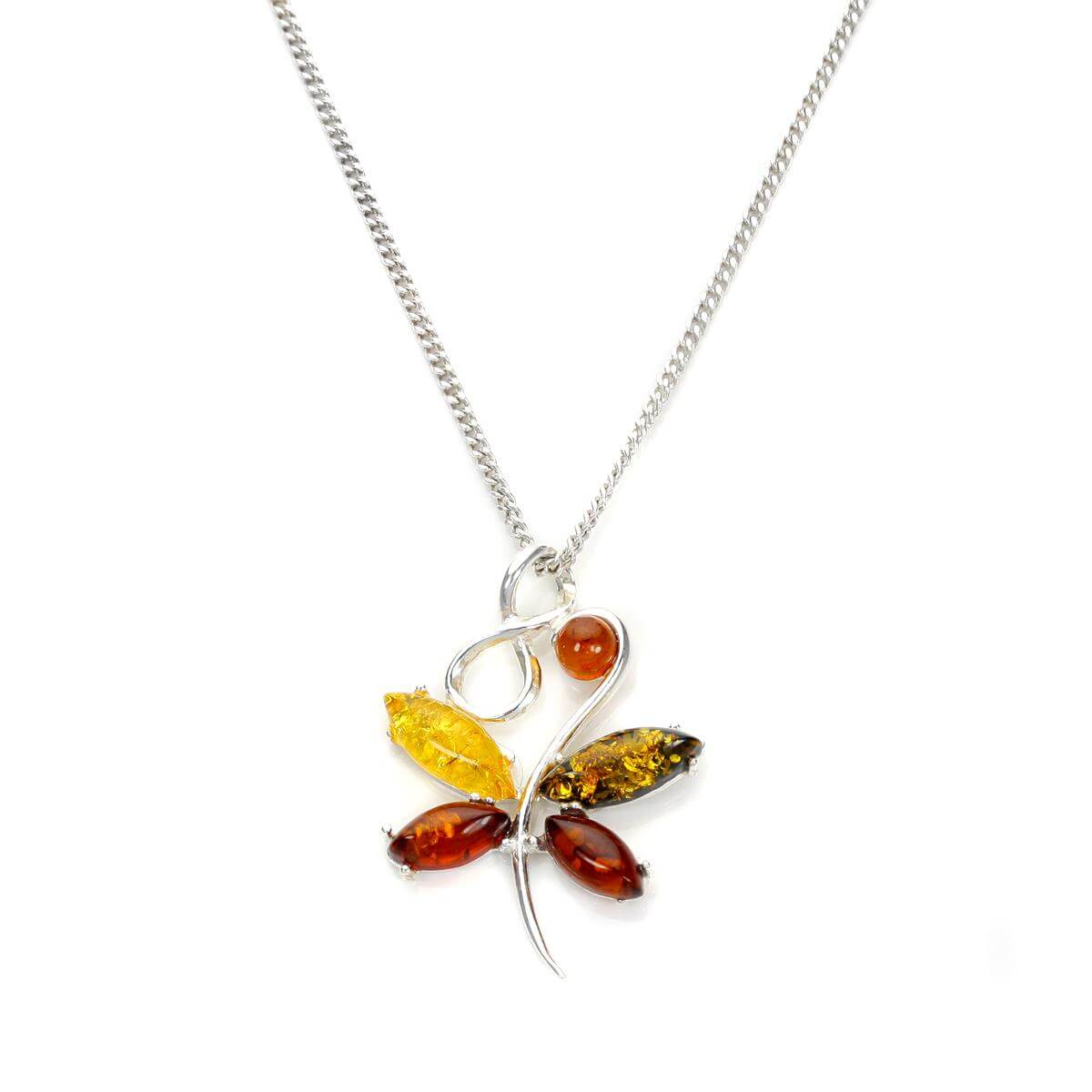Collier papillon en argent sterling et ambre de la Baltique multicolore - 40 à 55 cm