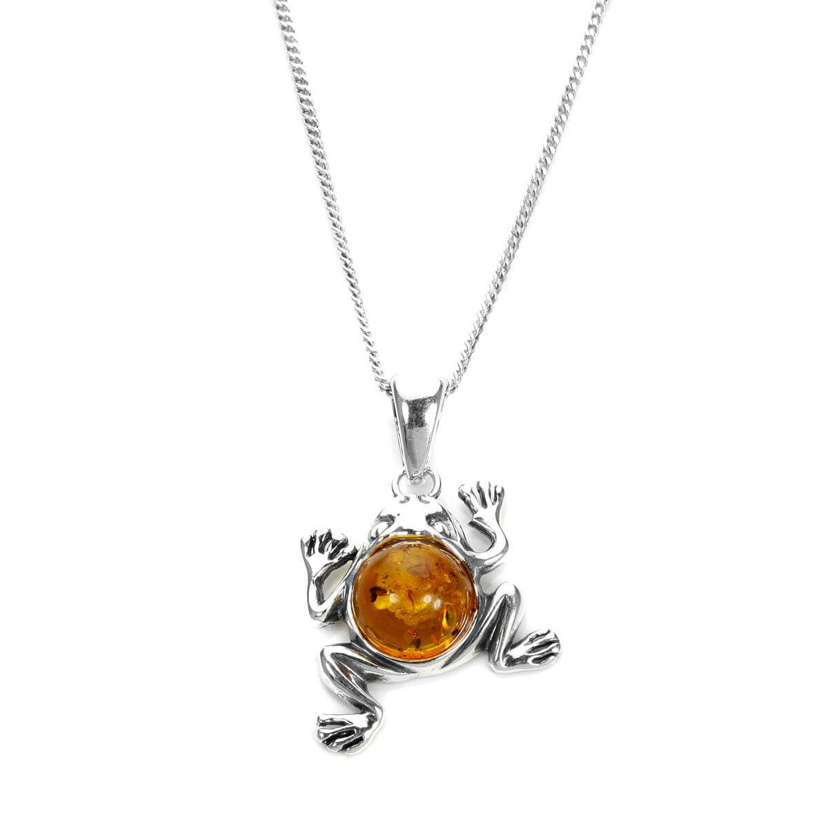 Pendentif grenouille sauteuse en argent sterling et ambre de la Baltique - 40 à 55 cm